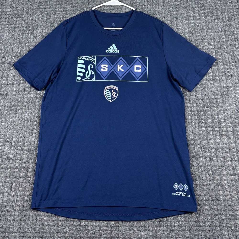 Adidas Sporting KC MLS Soccer Graphic T-Shirt Mens Large Navy Blue SKC